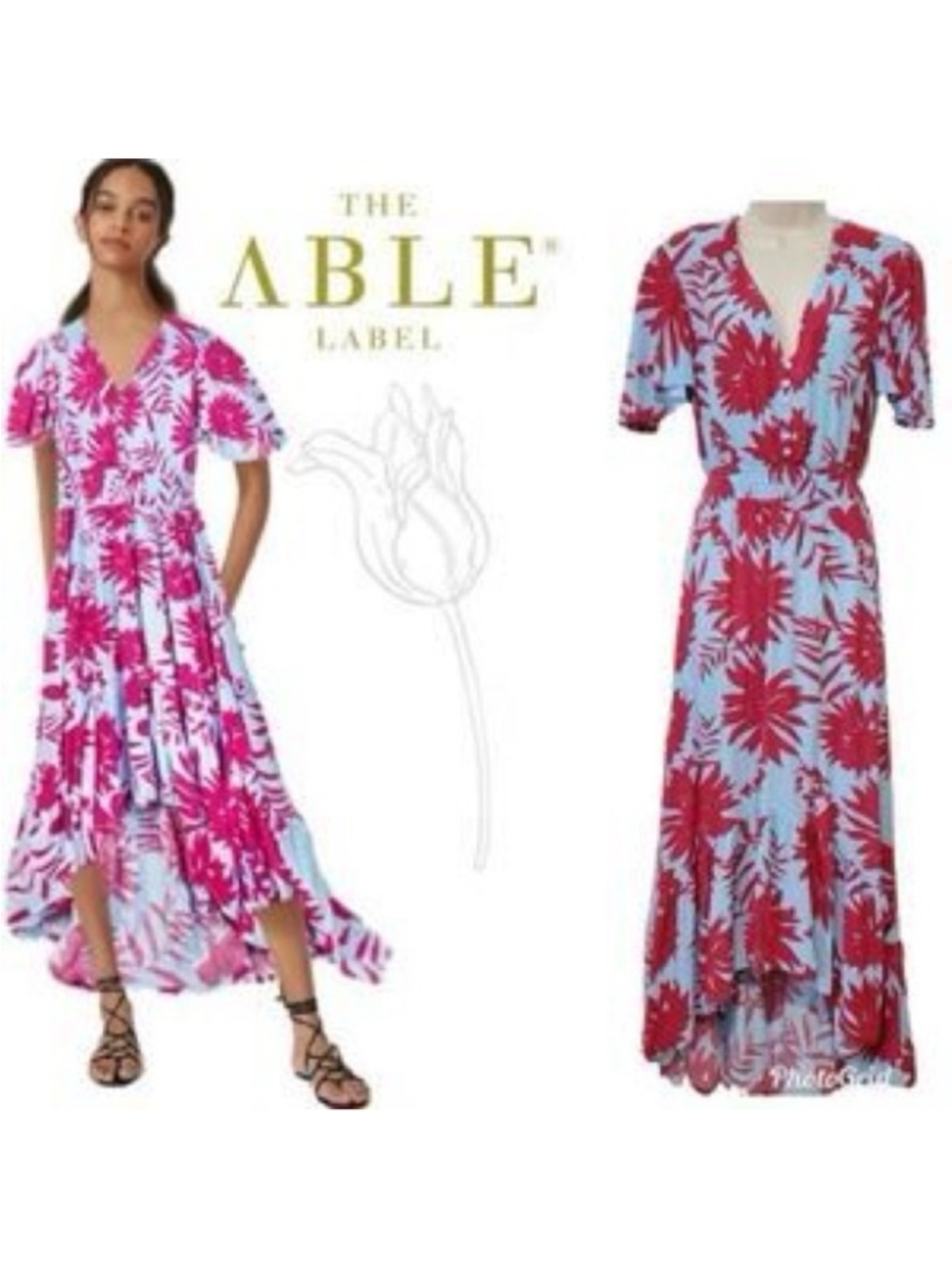 Abel the Label Floral Printed Smocked Waist High Low Midi Maxi Dress Size Medium